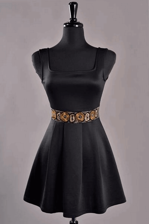 Square Neck Dress With Bead Detail